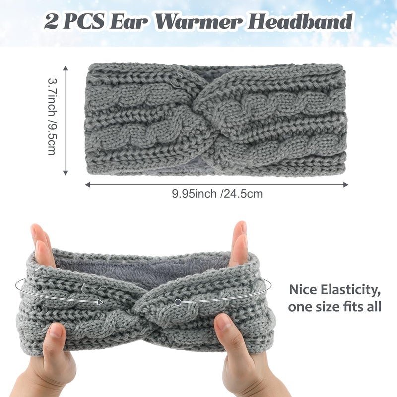 Cavetee Winter Headbands for Women, 2 Pieces Hairband Ear Muffs, Soft Wool Elastic Headband with Lined Plush Fleece, Crochet Ear Protector Bandana for Women Girls - Image 5